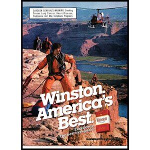 1985 Winston Cigarettes Vintage Print Ad Helicopter Rescue Team Canyon Wall Art